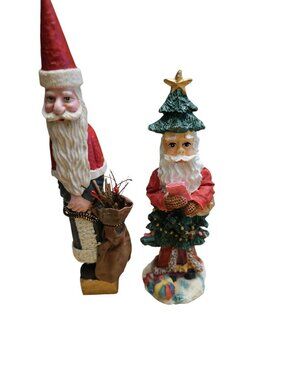 Vintage Christmas Santa Figurines Lot of 2 Resin Holiday Decor 7 In 5 In